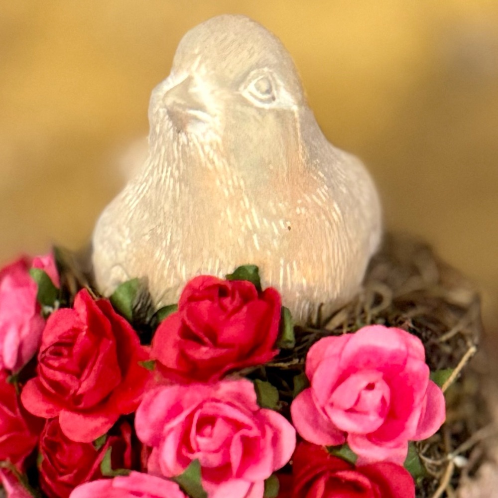 Handmade Spring Roses Bird In Birds Nest Floral Basket - Picture 2 of 6